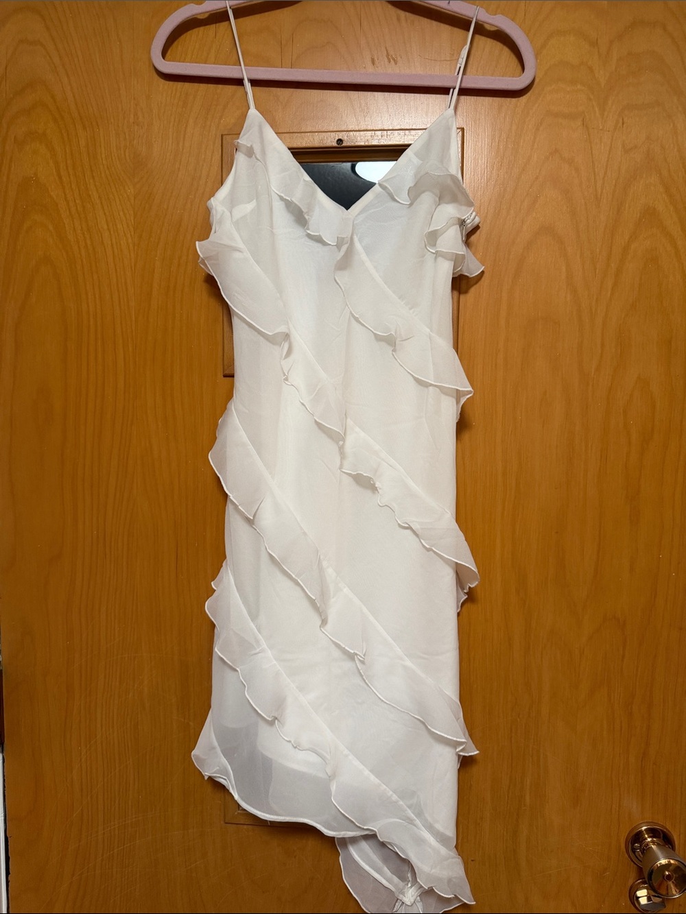 Abercrombie & Fitch White Asymmetrical Ruffle Slip Dress